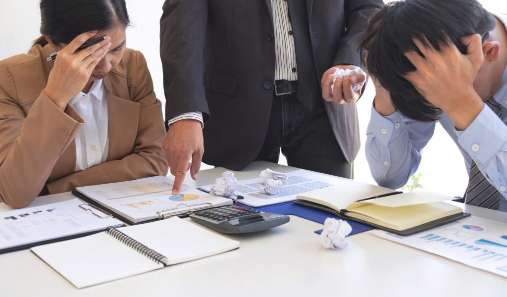 blaming business concept, senior executive manager blaming emplo